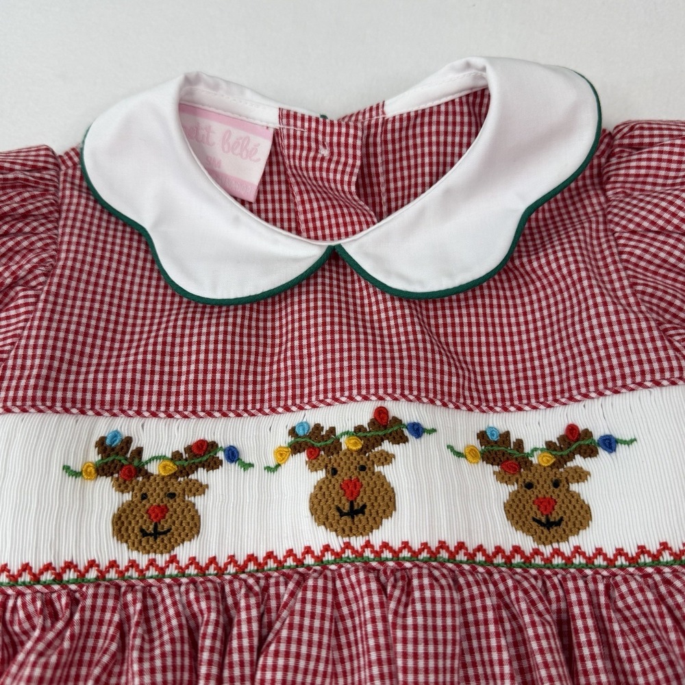 Petit Bebe 9 Month Smocked Girl Baby Dress Holiday Christmas Plaid Dress